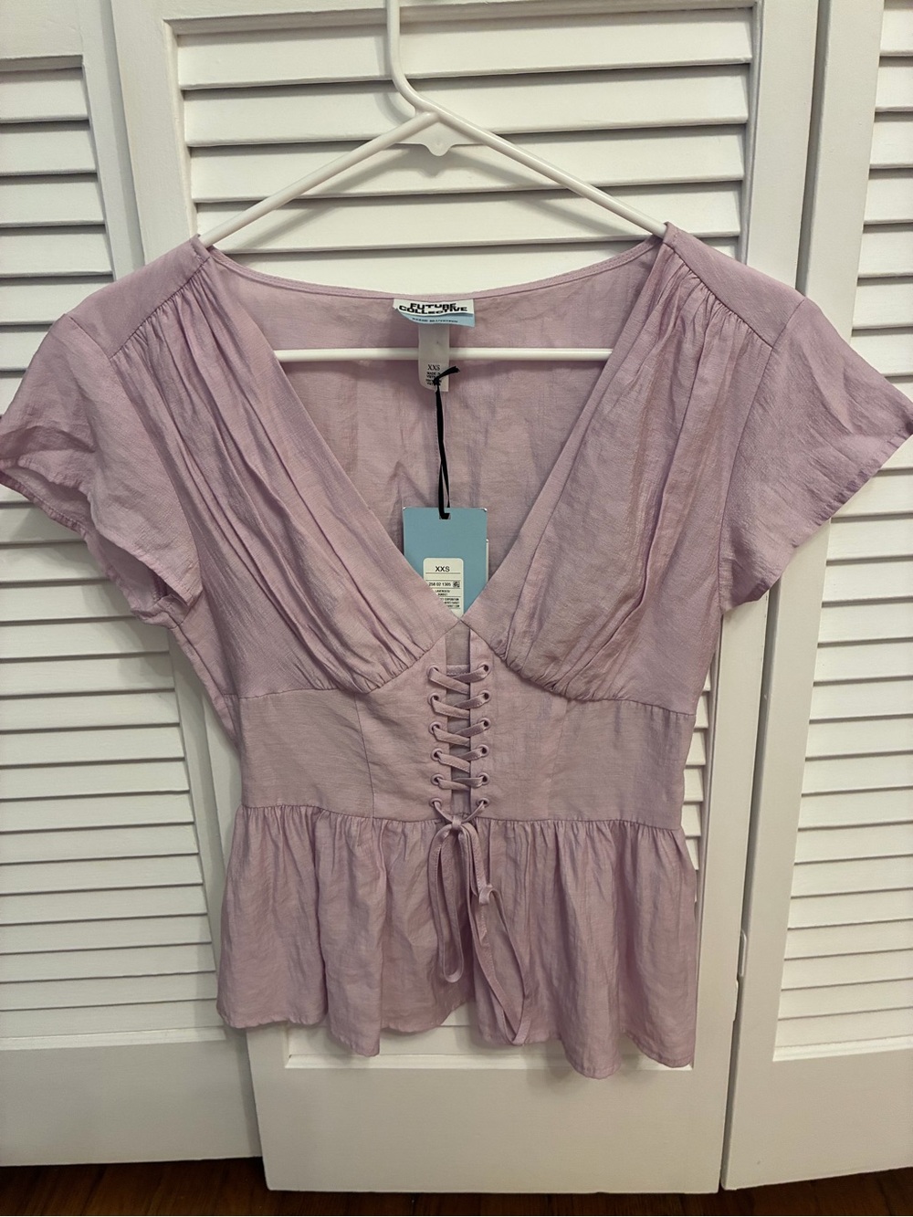 Future Collective (Target) Lace-Up Peplum V-Neck Top - Lavender - NWT